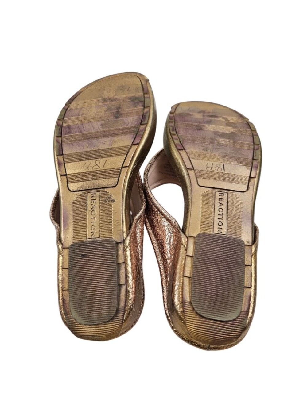 Kenneth Cole Reaction Flip Flop Wedge Sandals Womens 7.5M Water Park Gold - Picture 9 of 10